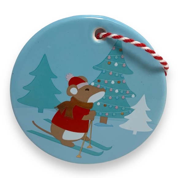 David’s Tea collectible ornament Christmas tree blue with skiing mouse - Picture 1 of 7